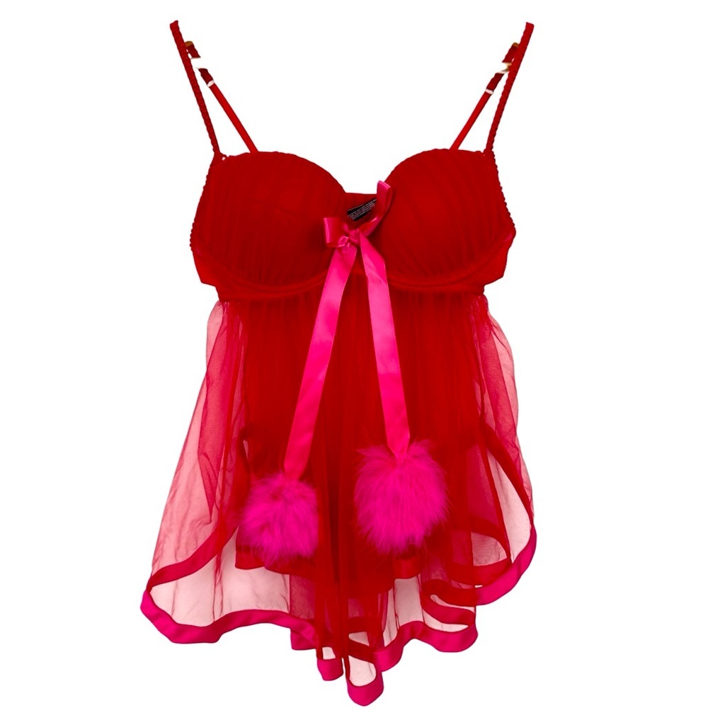 NWT Victoria’s Secret Sexy Little Things Red Sheer Babydoll Lingerie Top Sz 36C